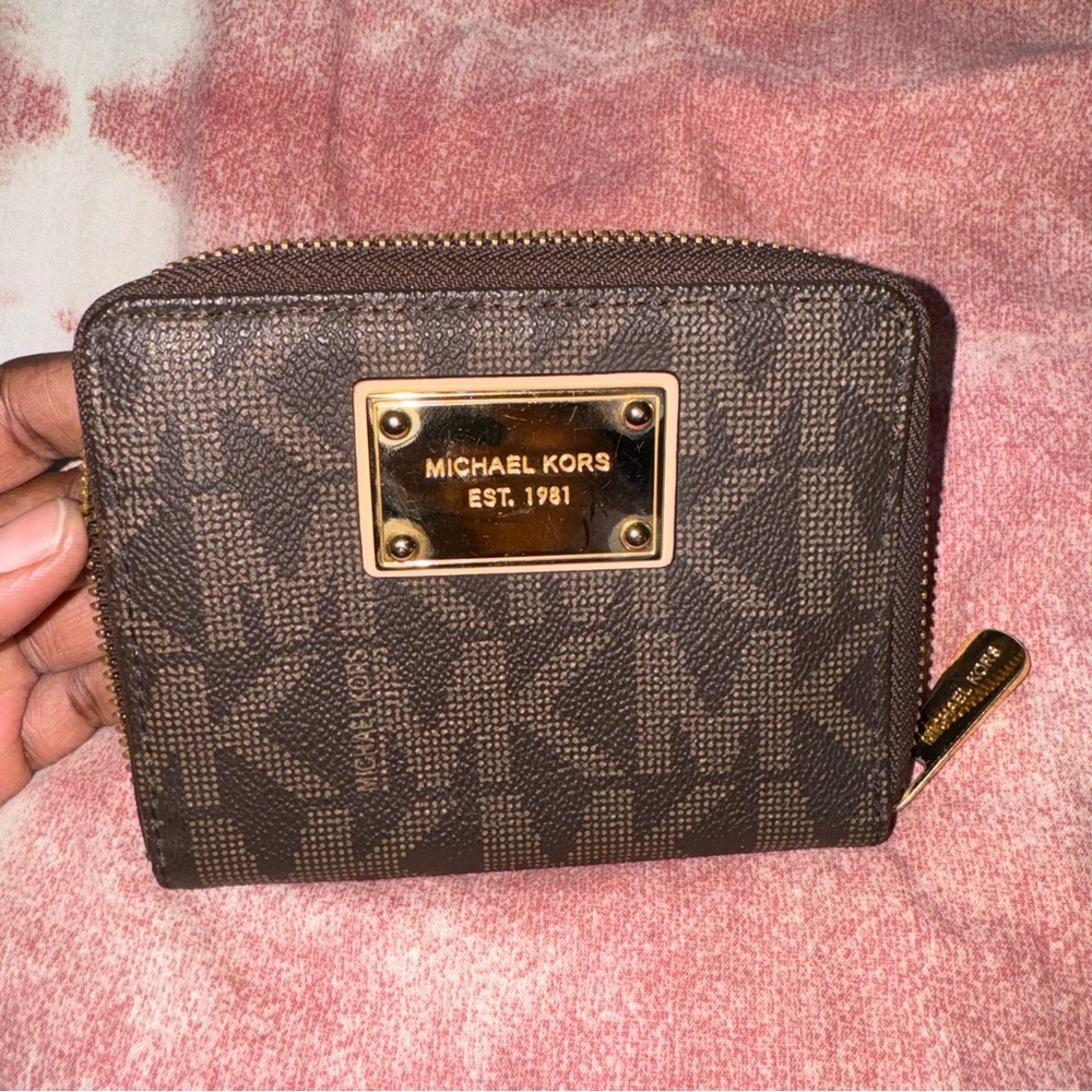 Michael Kors Brown and Tan Wallet Durable Compact Design